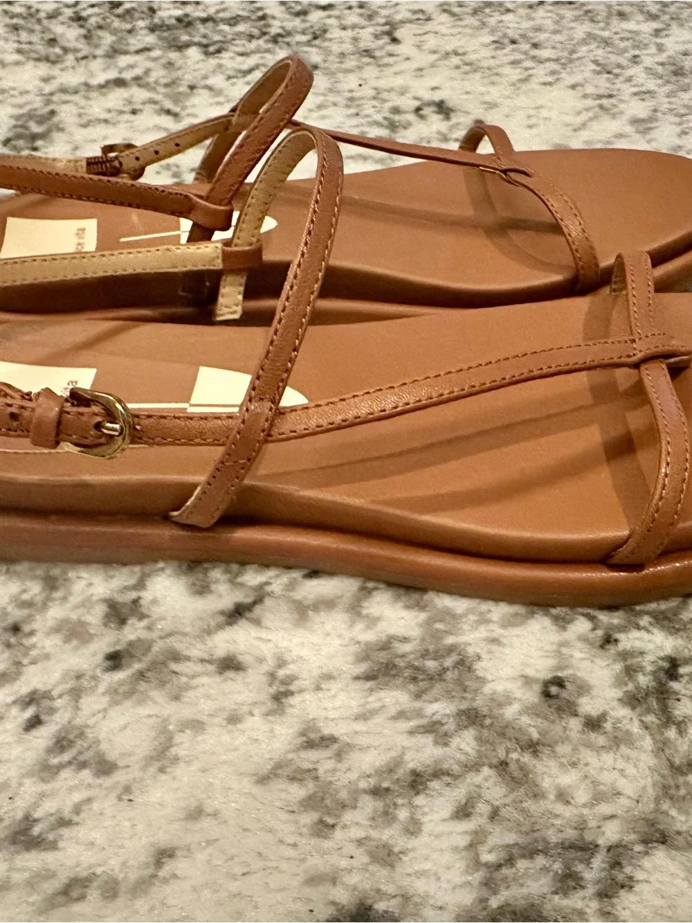Dolce Vita Tan Leather Minimalist T-Strap Sandals